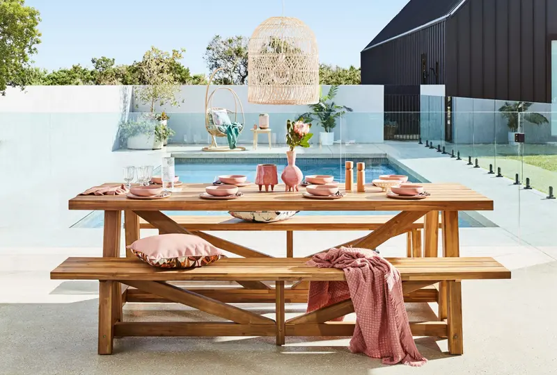 Antigua 255Cm Dining Table With Two Complementary Timber Benches 1