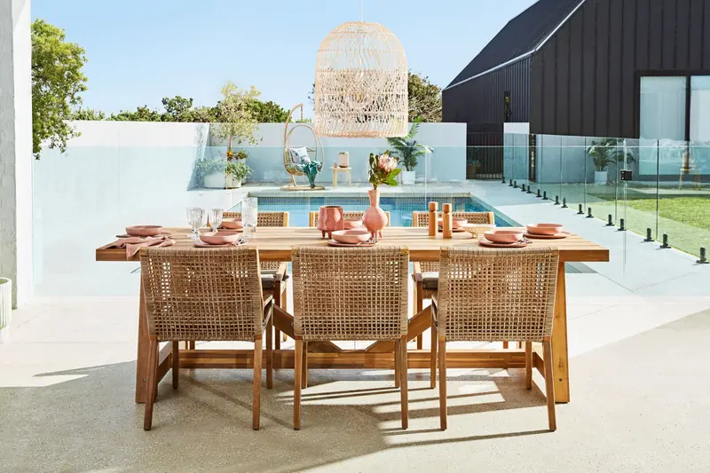 Antigua 255Cm Woven Dining Table Paired With Six Matching Weave Chairs 1