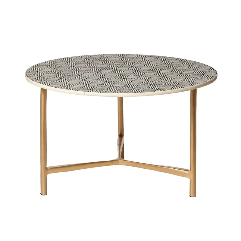 Aria Large Round Coffee Table Featuring Black-And-White Bone Inlay Design 1