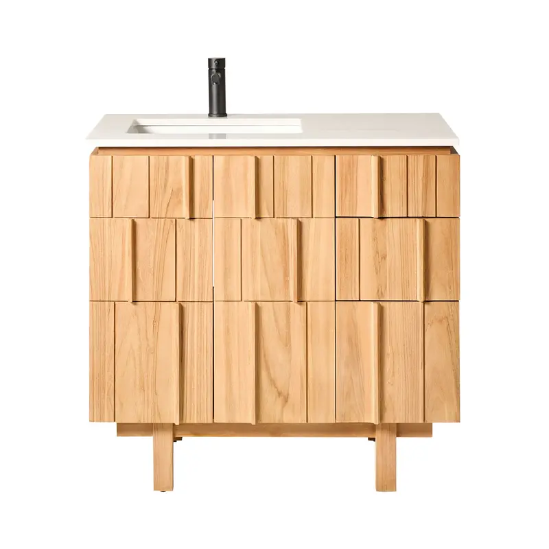 Asher Teak Single Bathroom Vanity With Stone Top – 910Mm Ensemble 1