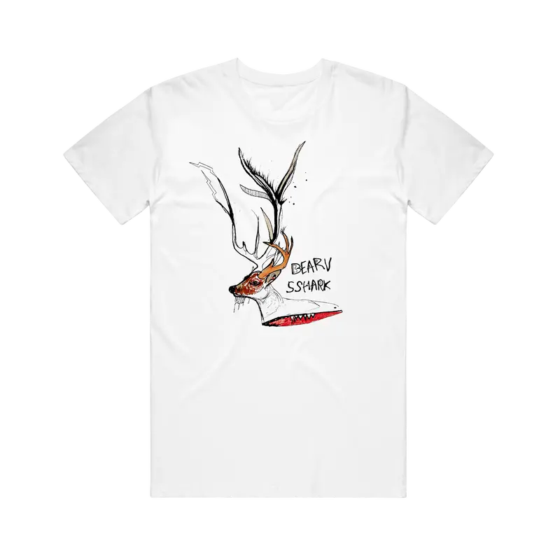 Bear Vs. Shark Deer Graphic Tee – Soft White Cotton 1