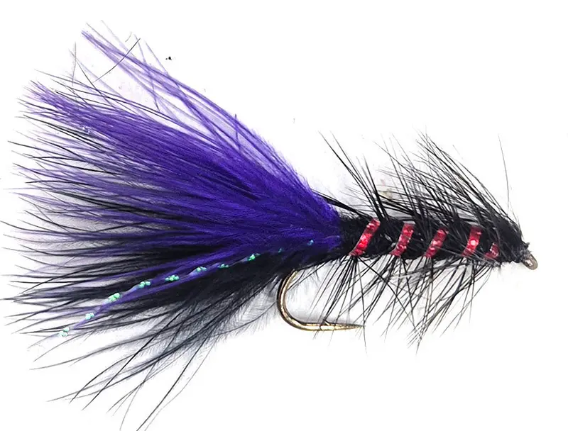 Black And Purple Wooly Bugger Artificial Flies – Pack Of 6 1