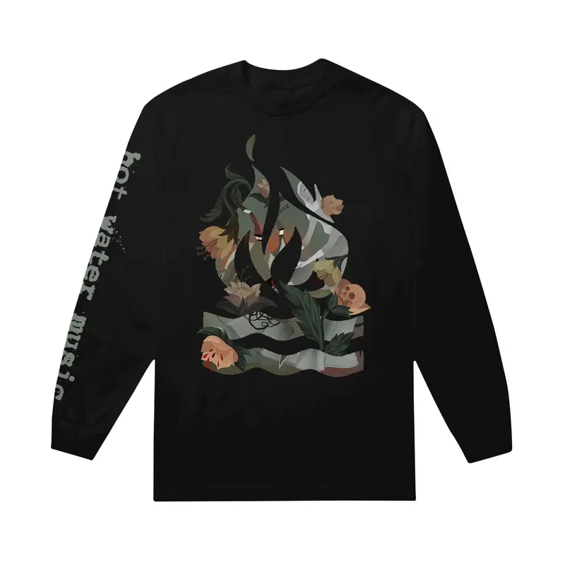 Black Long-Sleeve Band T-Shirt With Mask Design 1