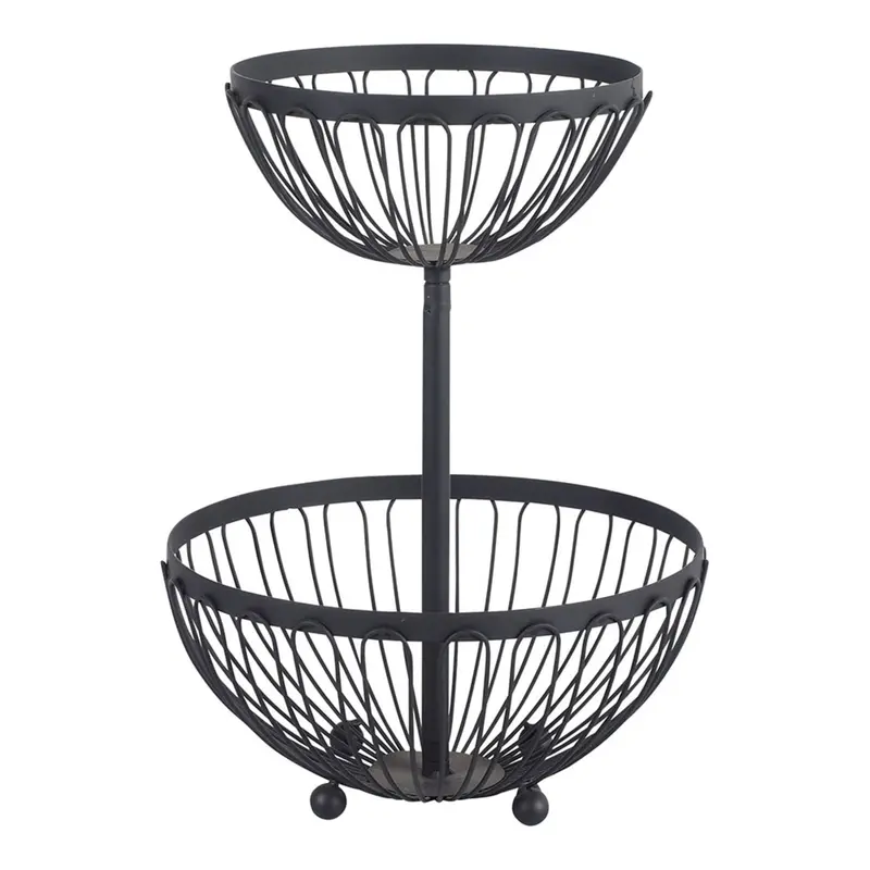 Black Two-Tier Fruit Basket – 30Cm X 43Cm X 30Cm Woven Design 1