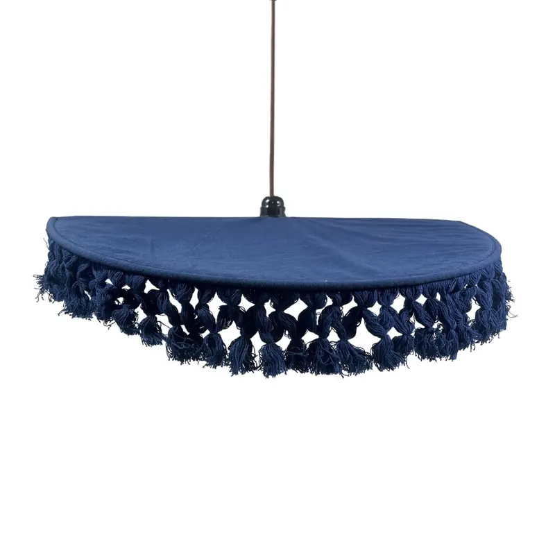 Blue Fringed Cotton Pendant Shade – Fiesta Style, 60 Cm Diameter 1