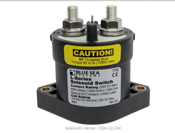 Blue Sea Systems 7765 L-Series Solenoid – 150A, Dual-Voltage (12V/24V) 1