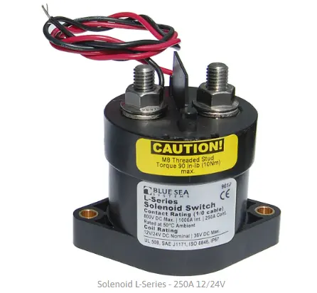 Blue Sea Systems 9012 L-Series Solenoid – 250A, Dual-Voltage (12V/24V) 1