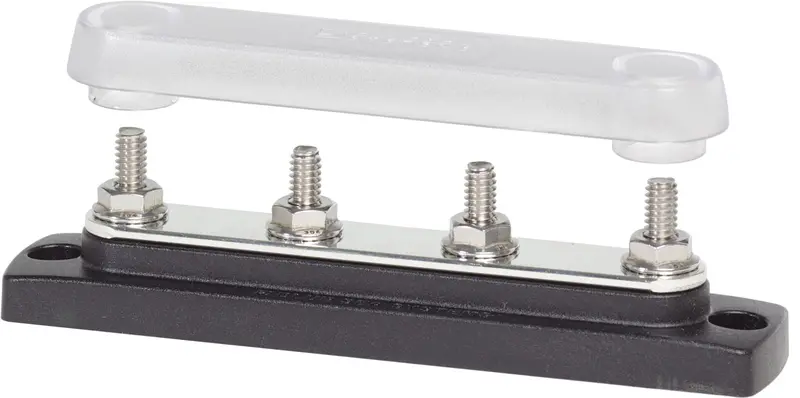 Blue Sea Systems Common 150A Busbar – Four 1/4"-20 Studs With Cover (Model 2307) 1