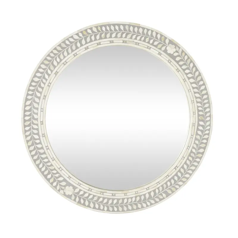 Bone-Inlay Round Wall Mirror – Grey & White, 90Cm Diameter 1