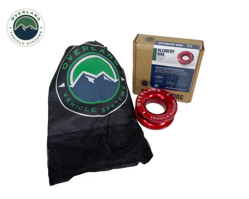 Compact 2.5" Recovery Ring – 10,000 Lb Rated, Red Finish With Storage Bag | Overland Vehicle Systems 1