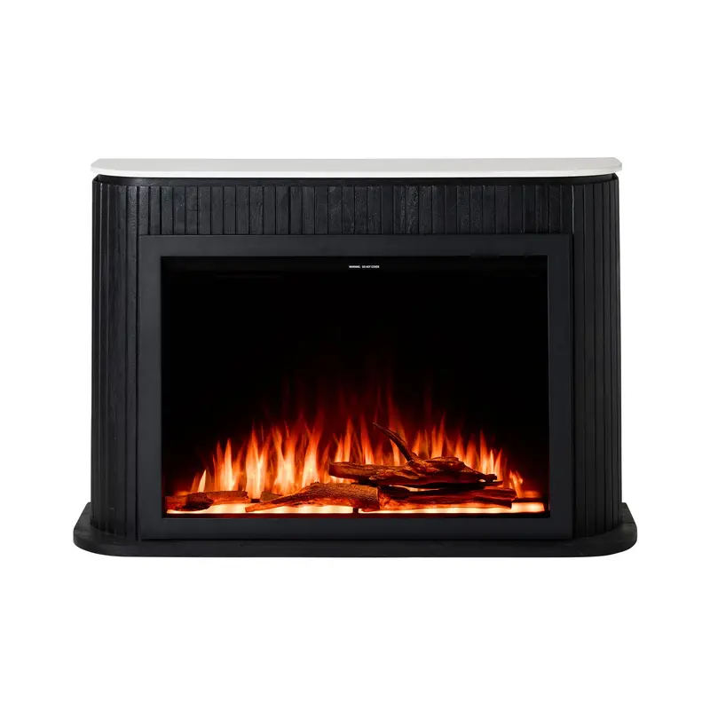 Deva Black Freestanding Fireplace With Built-In Insert Kit 1