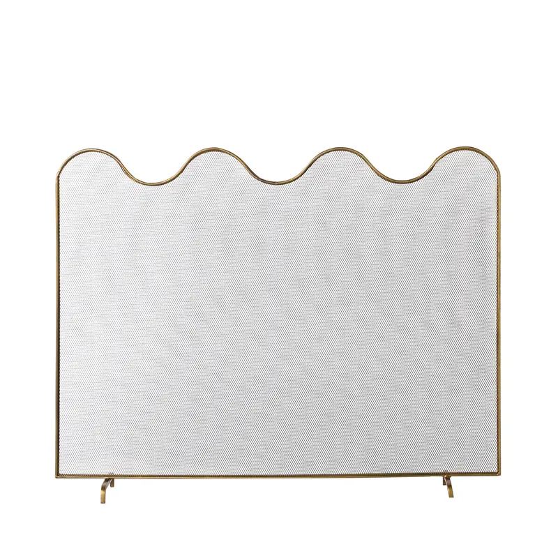 Flo Antique-Brass Fire Screen With Ornate Scrollwork 1