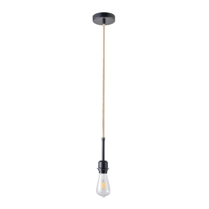 Jute-Trimmed Black Cloth Cord Pendant Light – 150Cm 1