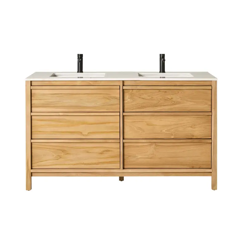 Oliver 1510Mm Teak Double Bathroom Vanity With Stone Top 1