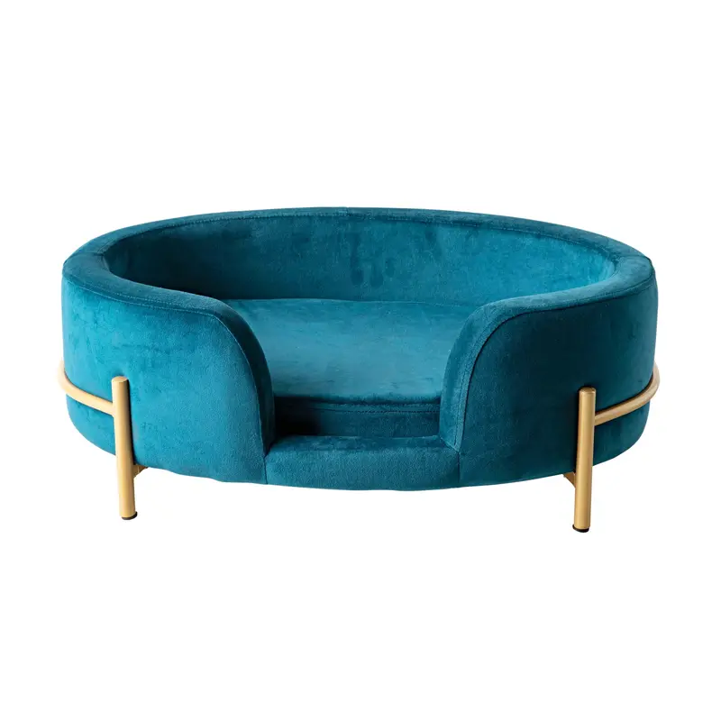 Oval Teal Blue Velvet Pet Bed – 64X41X24 Cm Cozy Small Animal Nest 1