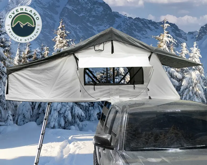 Overland Vehicle Systems Nomadic 3 Arctic Extended Rooftop Tent – White Base + Dark Gray Rain Fly (18339926) 1