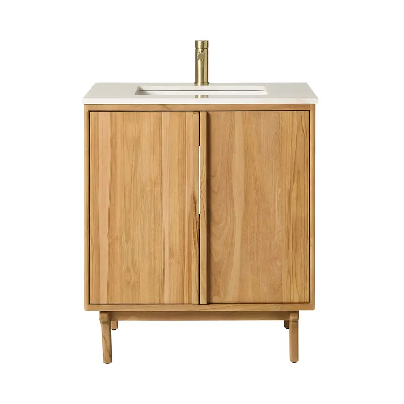 Remi Teak Single Bathroom Vanity With Stone Countertop – 760Mm Package 1