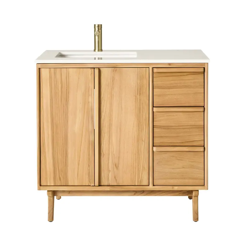 Remi Teak Single Bathroom Vanity With Stone Top – 910Mm Complete Package 1