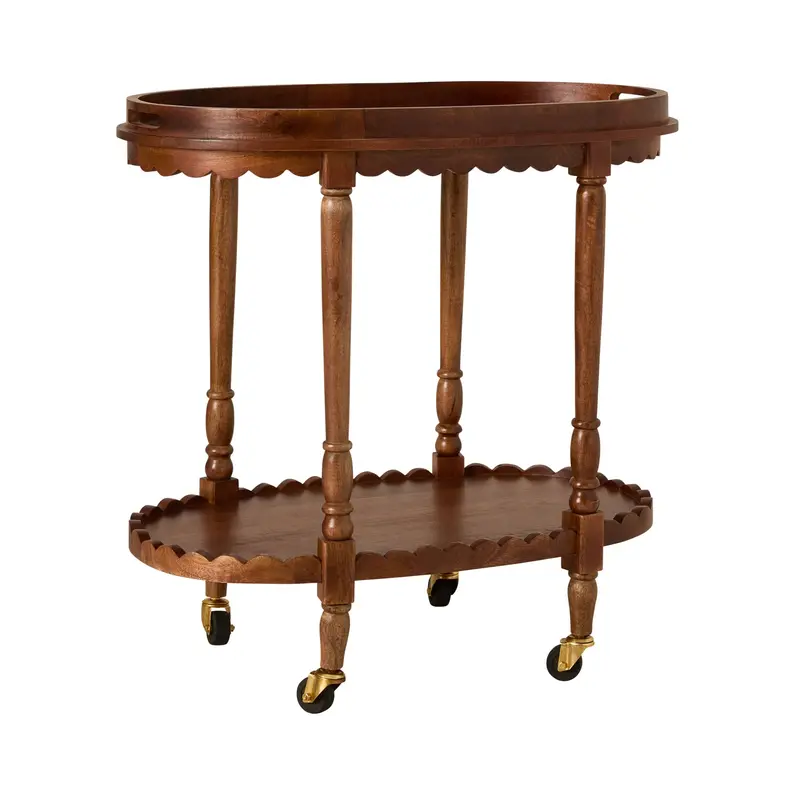 Sati Scalloped Wooden Serving Trolley 2