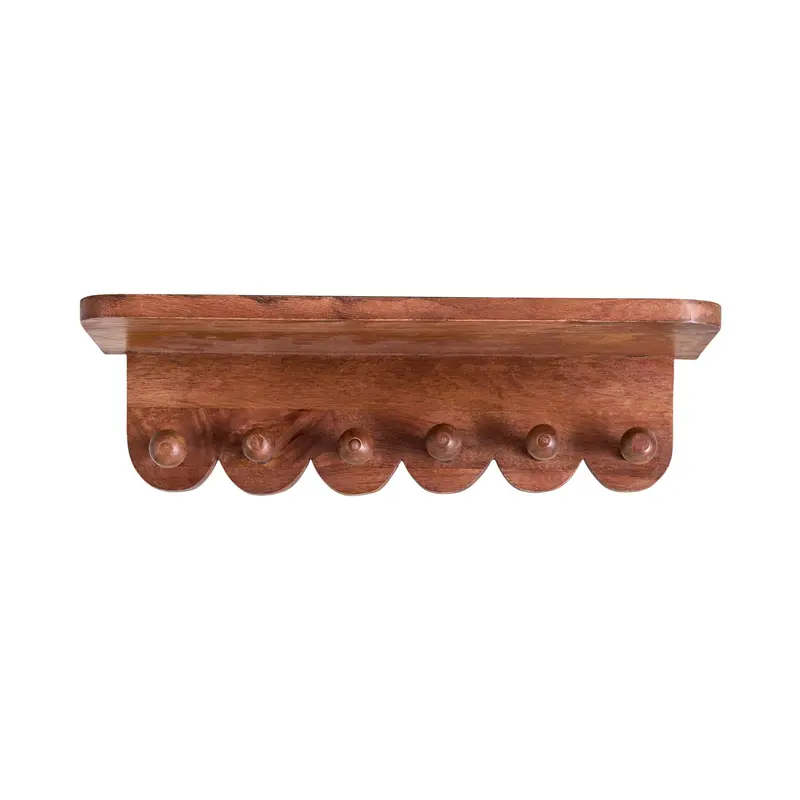 Sati Scalloped Wooden Wall-Mounted Hook Shelf 1