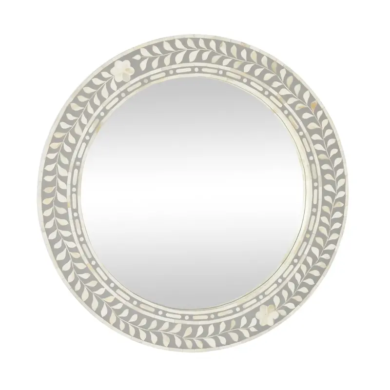 Smaller Bone-Inlay Round Mirror – Grey & White Finish, 60Cm Diameter 1