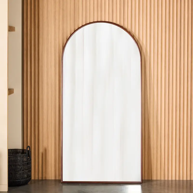 Walnut Arched Full-Length Floor Mirror With Natural Wood Grain 1